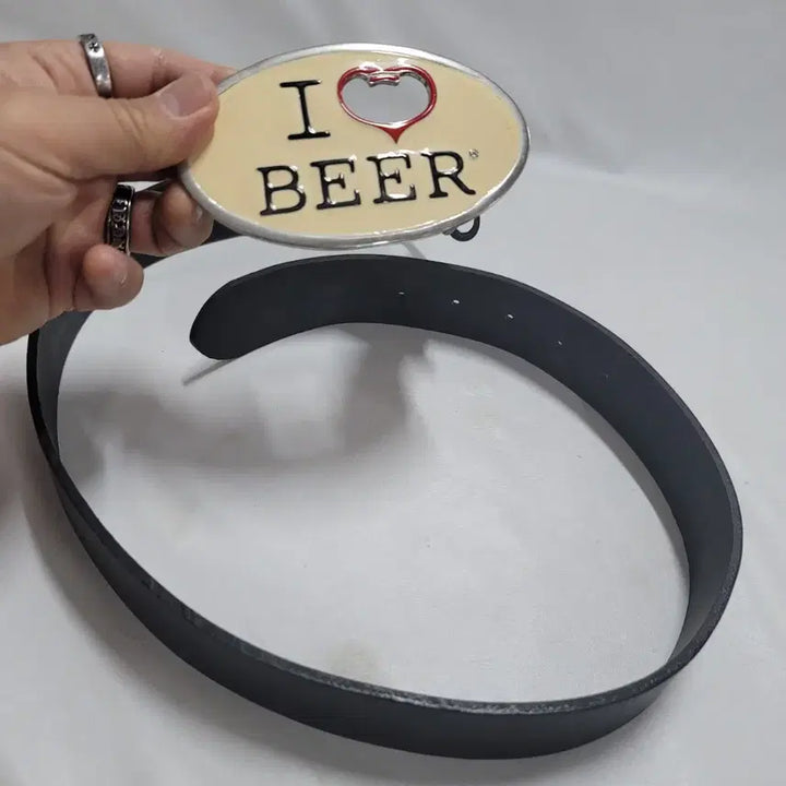 [BUNJANG] I Love Beer Big Buckle Leather Belt / 빅버클 가죽벨트/a970