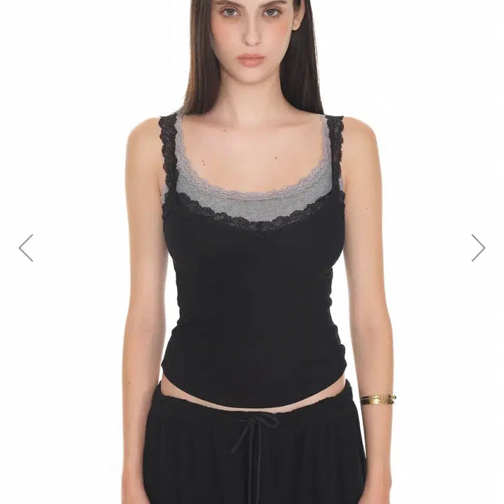[BUNJANG] Too Much Tax Lace Camisole Black / 투머치택스 레이스 케미탑 나시 블랙