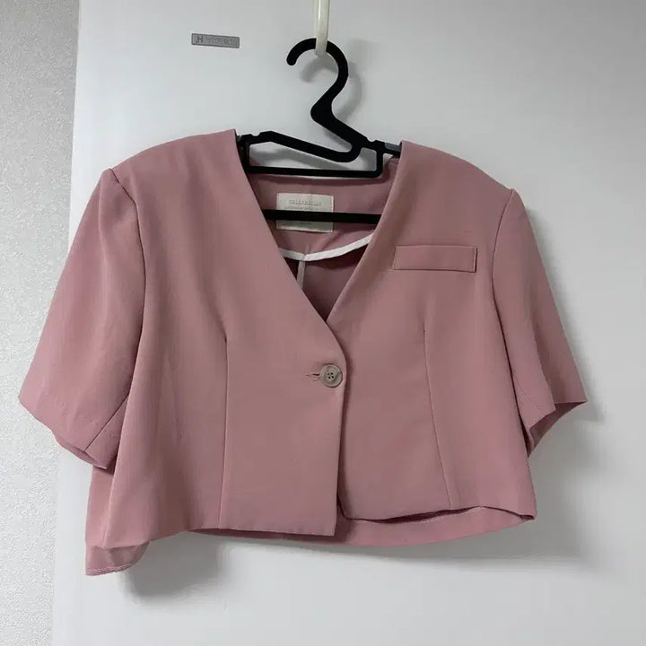 [BUNJANG] No Collar Crop Jacket &amp; Wide Pants Set Pink / 노카라 크롭 자켓 와이드팬츠 핑크 세트