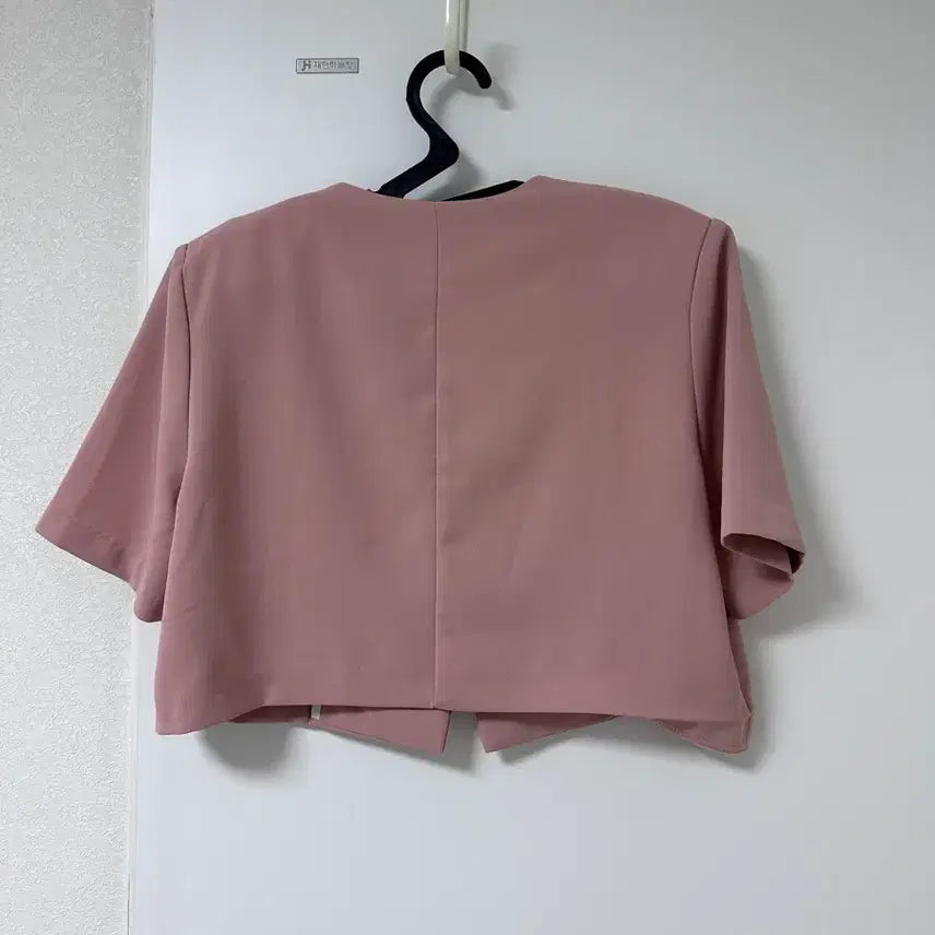 [BUNJANG] No Collar Crop Jacket &amp; Wide Pants Set Pink / 노카라 크롭 자켓 와이드팬츠 핑크 세트