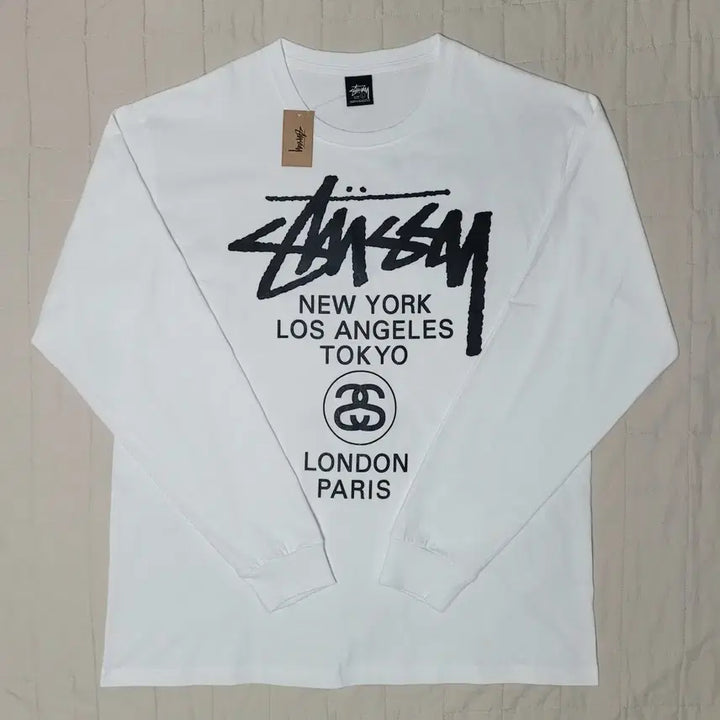 [BUNJANG] Stussy World Tour Long Sleeve T-Shirt White/Black XL / [새 상품] 스투시 월드투어 화이트/블랙 롱슬리브 XL