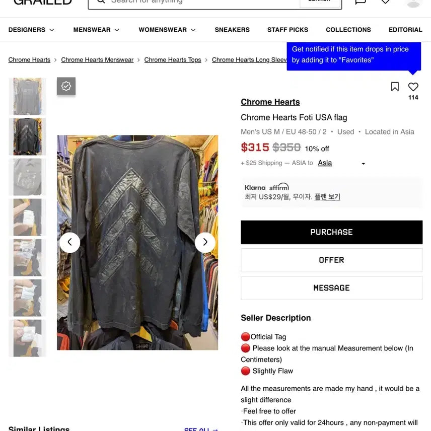 [BUNJANG] Chrome Hearts Forties Flag Long Sleeve / 크롬하츠 포티 성조기 롱슬리브