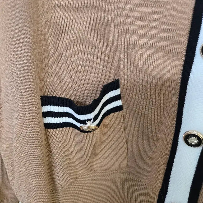 [BUNJANG] Brown Color Block Line Cardigan / 브라운 배색 라인 가디건