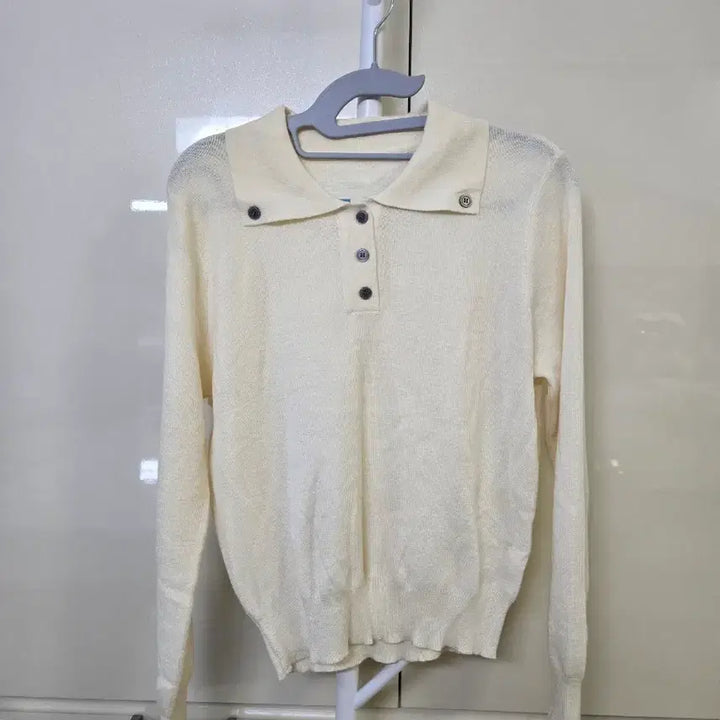[BUNJANG] Ivory Collar Neck Knit Long Sleeve T-Shirt / 아이보리 카라넥 니트 긴팔티