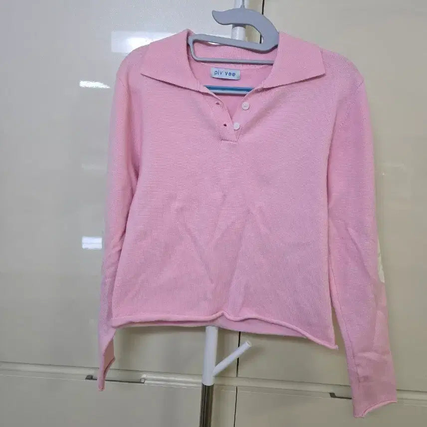 [BUNJANG] PB Polo Neck Long Sleeve Knit Pink / 피브이 폴로넥 긴팔 니트 핑크