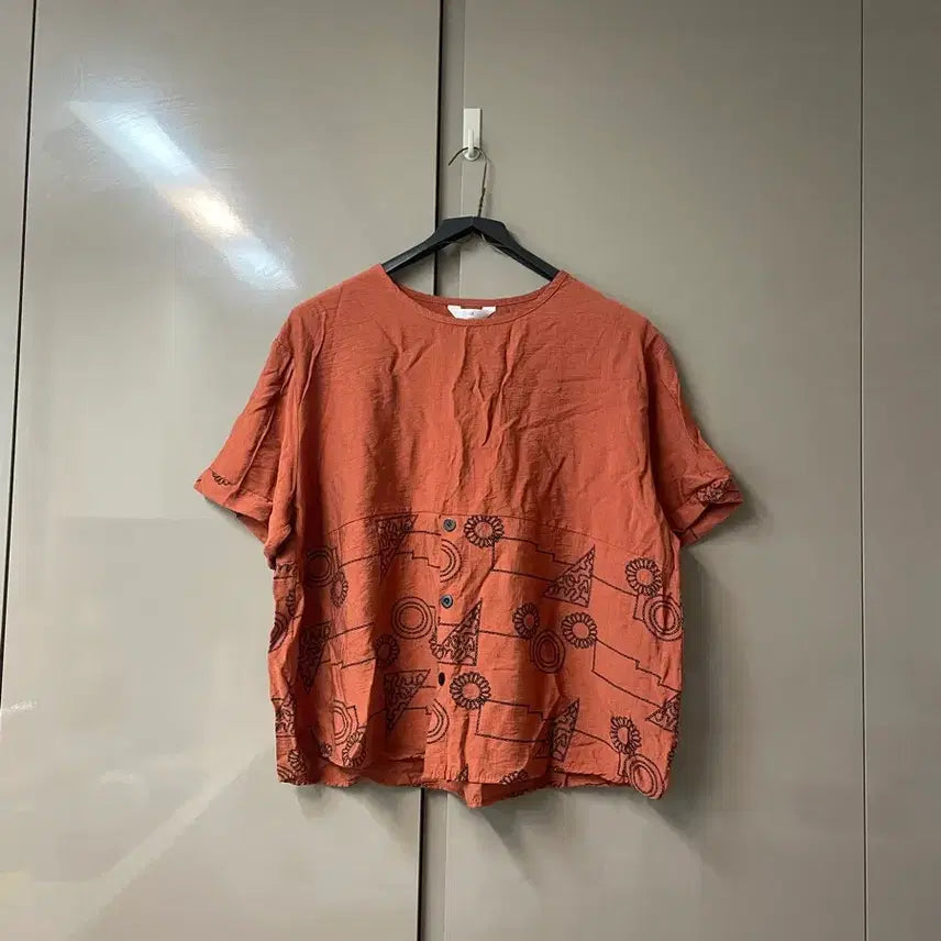 [BUNJANG] Orange Patterned Rayon Blouse / 인견 블라우스 free