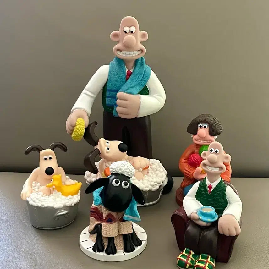 [BUNJANG] Vintage Wallace &amp; Gromit Bath Figurines Set of 5 / 빈티지 월레스와 그로밋 목욕 피규어 5종 세트