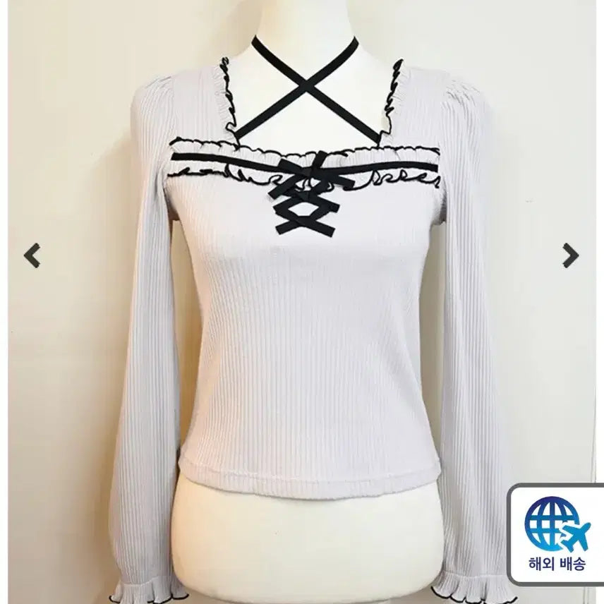 [BUNJANG] MARS Frill Ribbon Teleco Tops Knit Pink / MARS 마즈 프릴 리본 텔레코 탑스 마즈 니트 핑크