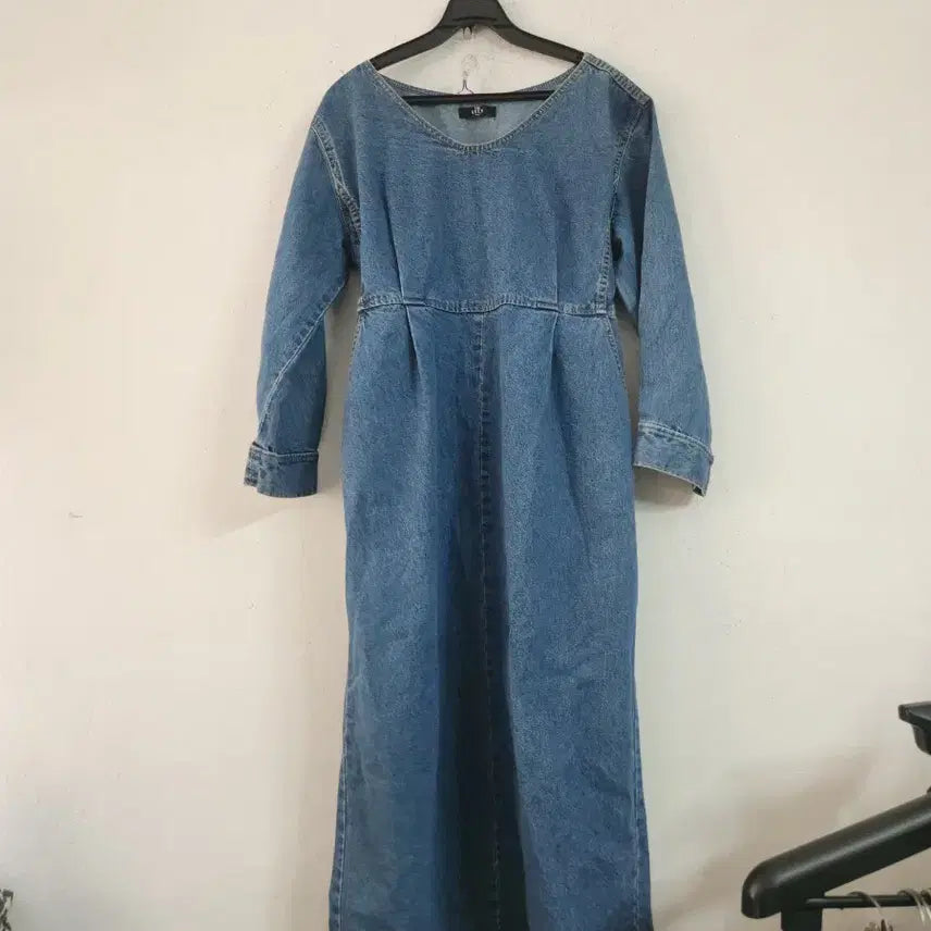 [BUNJANG] Denim Long Dress with Back Slit / 청 데님 롱 원피스 뒷트임