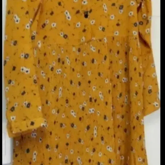 [BUNJANG] Flower Print Yellow Pleated Long Dress / 플라워 옐로우 플리츠 롱원피스