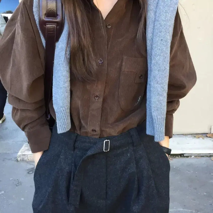 [BUNJANG] Overtake Brown Corduroy Shirt / 오버테이크 브라운 코듀로이 셔츠