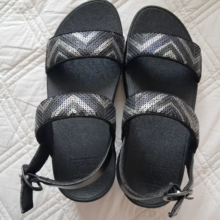[BUNJANG] Sparkling Sequin Ankle Strap Sandals / 핍플랍