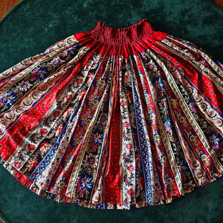 [BUNJANG] Faux Leather Gathered Skirt - Red Waistband / 훌라파우스커트 하와이