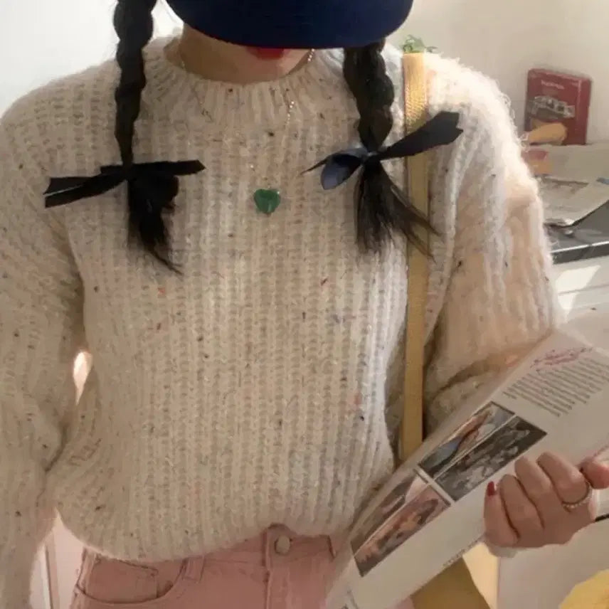[BUNJANG] French Of Wool Pastel Loose Fit Winter Knit Ivory / 프렌치오브 울 파스텔 루즈핏 겨울 니트 아이보리 FREE