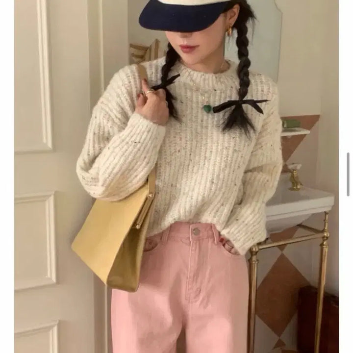 [BUNJANG] French Of Wool Pastel Loose Fit Winter Knit Ivory / 프렌치오브 울 파스텔 루즈핏 겨울 니트 아이보리 FREE