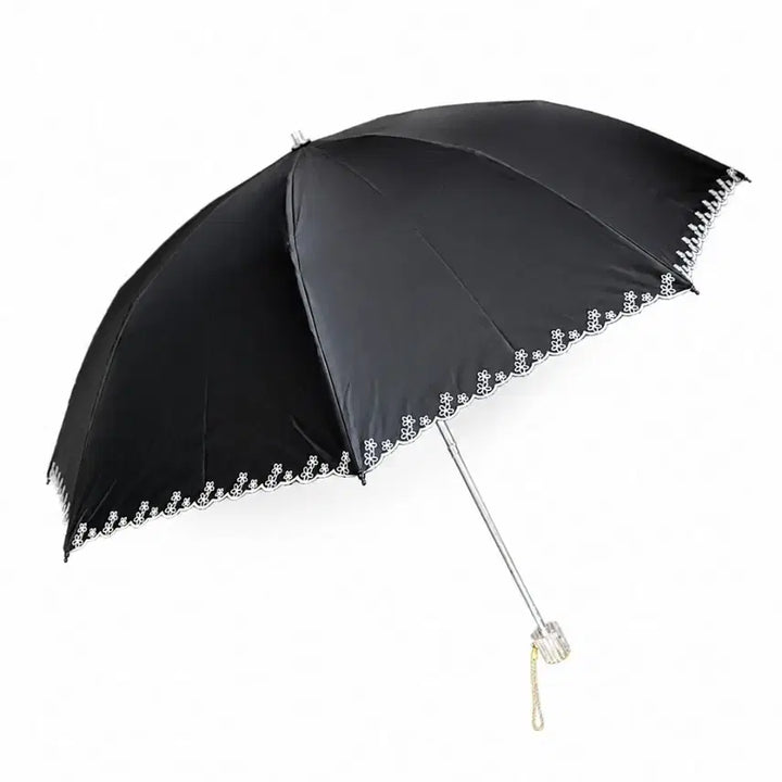 [BUNJANG] Metsu City Black Flower Detail UV Protection Parasol / 메트로시티 (새상품) 블랙 꽃장식 양산 uv 좌외선차단