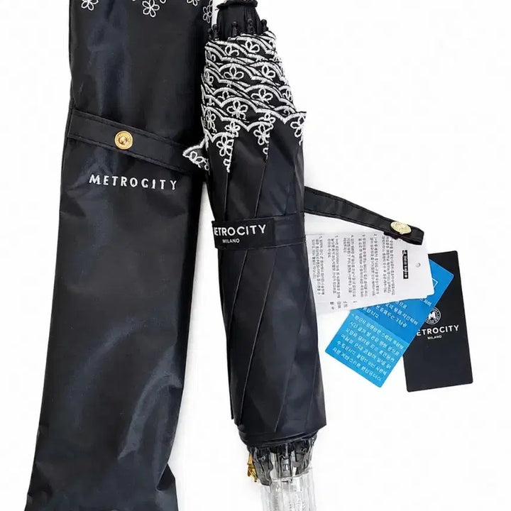 [BUNJANG] Metsu City Black Flower Detail UV Protection Parasol / 메트로시티 (새상품) 블랙 꽃장식 양산 uv 좌외선차단
