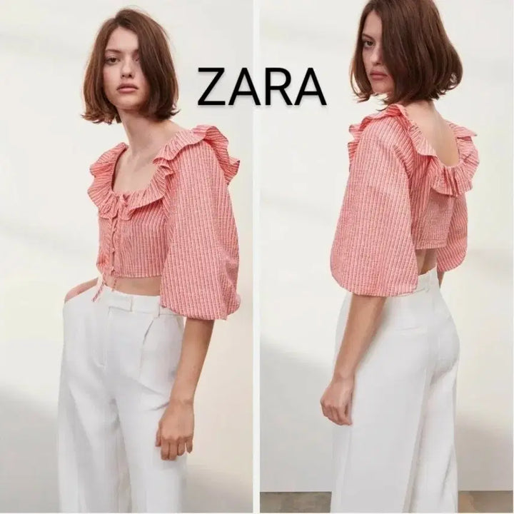 [BUNJANG] Zara Striped Ruffle Blouse - Size L / ZARA 자라 스트라이프 러플 블라우스 L 사이즈 새상품