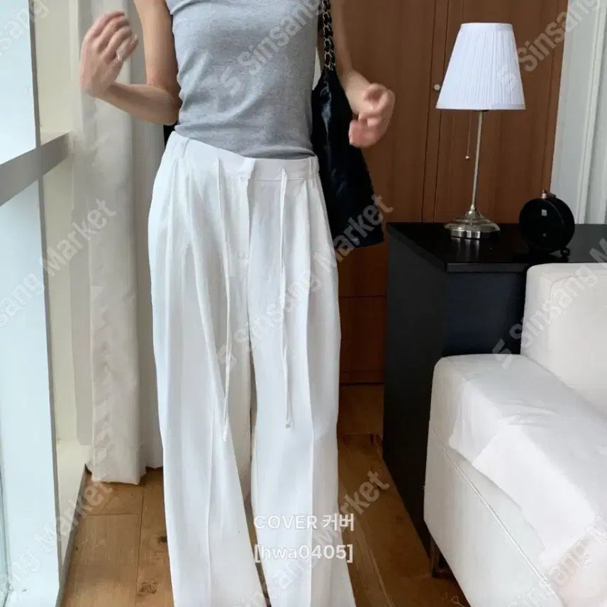 [BUNJANG] White Linen Wide Pants (New) / 화이트 린넨 와이드 팬츠(새상품)팔로우특가