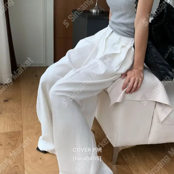 [BUNJANG] White Linen Wide Pants (New) / 화이트 린넨 와이드 팬츠(새상품)팔로우특가