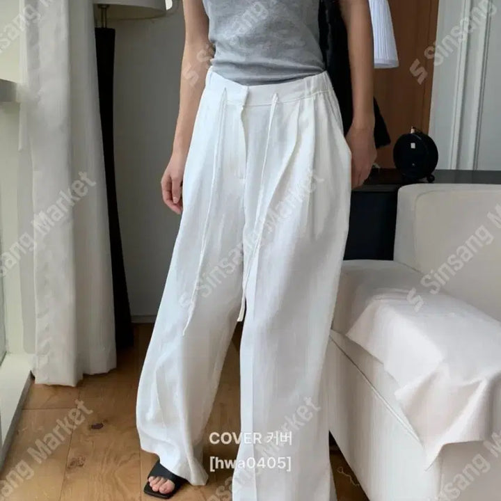 [BUNJANG] White Linen Wide Pants (New) / 화이트 린넨 와이드 팬츠(새상품)팔로우특가