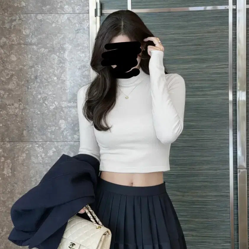 [BUNJANG] White Half-Neck Long-Sleeve T-Shirt / 흰색 반폴라 긴팔 티셔츠