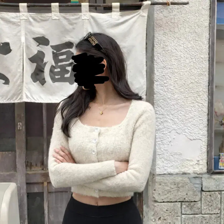 [BUNJANG] Ivory Button Ribbed Knit Top / 아이보리 버튼 쫄니트