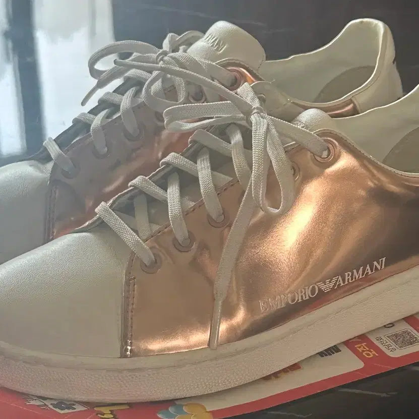[BUNJANG] Giorgio Armani Rose Gold Leather Sneakers - Size 235 / 알마니 운동화 235 사이즈 팔아요