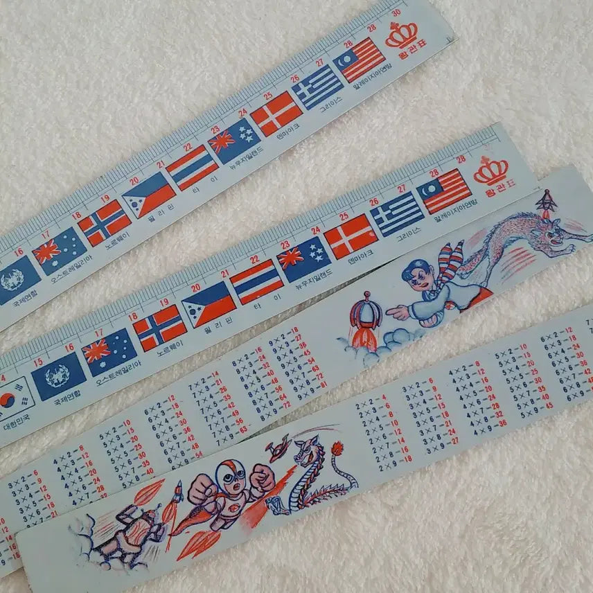 [BUNJANG] Crown Brand Korean National Flag Multiplication Ruler / 옛날 왕관표 국기 구구단 자 /  7080 고전 학습자료용 국민학교