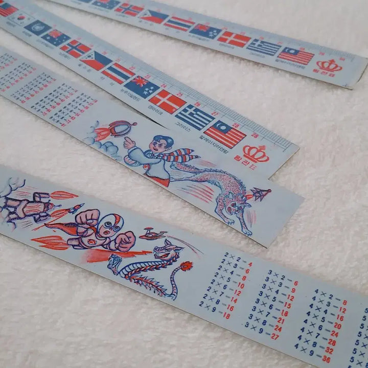 [BUNJANG] Crown Brand Korean National Flag Multiplication Ruler / 옛날 왕관표 국기 구구단 자 /  7080 고전 학습자료용 국민학교