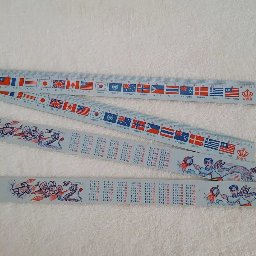 [BUNJANG] Crown Brand Korean National Flag Multiplication Ruler / 옛날 왕관표 국기 구구단 자 /  7080 고전 학습자료용 국민학교