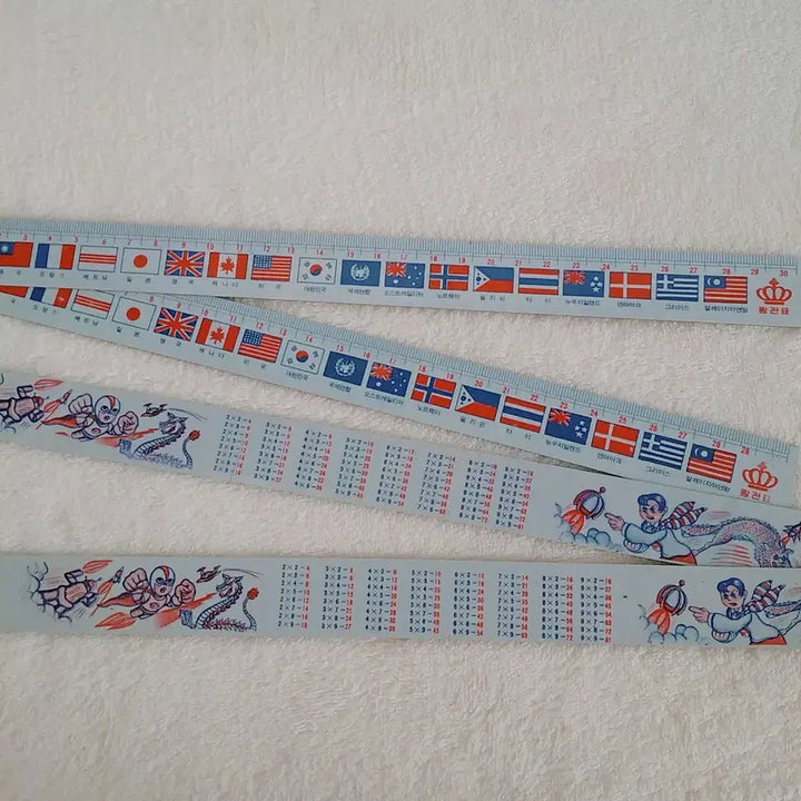 [BUNJANG] Crown Brand Korean National Flag Multiplication Ruler / 옛날 왕관표 국기 구구단 자 /  7080 고전 학습자료용 국민학교