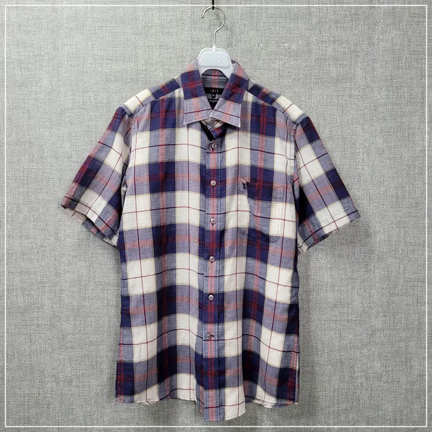 [BUNJANG] DAKS Navy Check Pocket Short Sleeve Shirt Men&