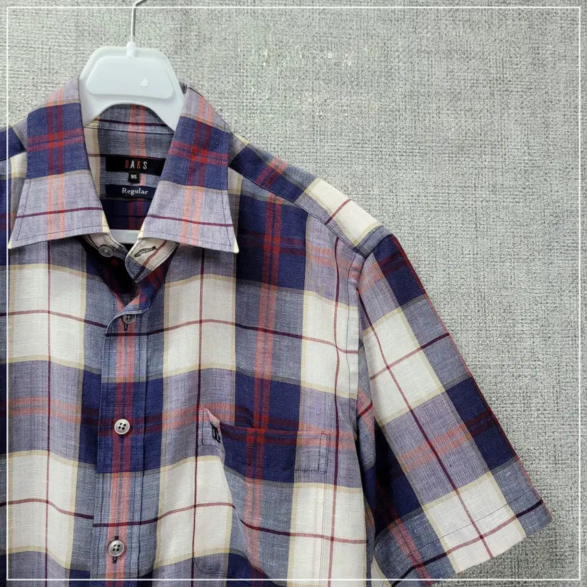 [BUNJANG] DAKS Navy Check Pocket Short Sleeve Shirt Men&