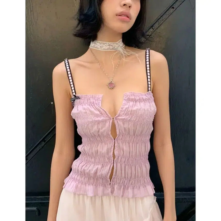 [BUNJANG] CHIPCHIP Ruffle Sleeveless Tank Top / CHIPCHIP 칩칩샵 핑크 러플 섹시 후크 슬리브리스 나시