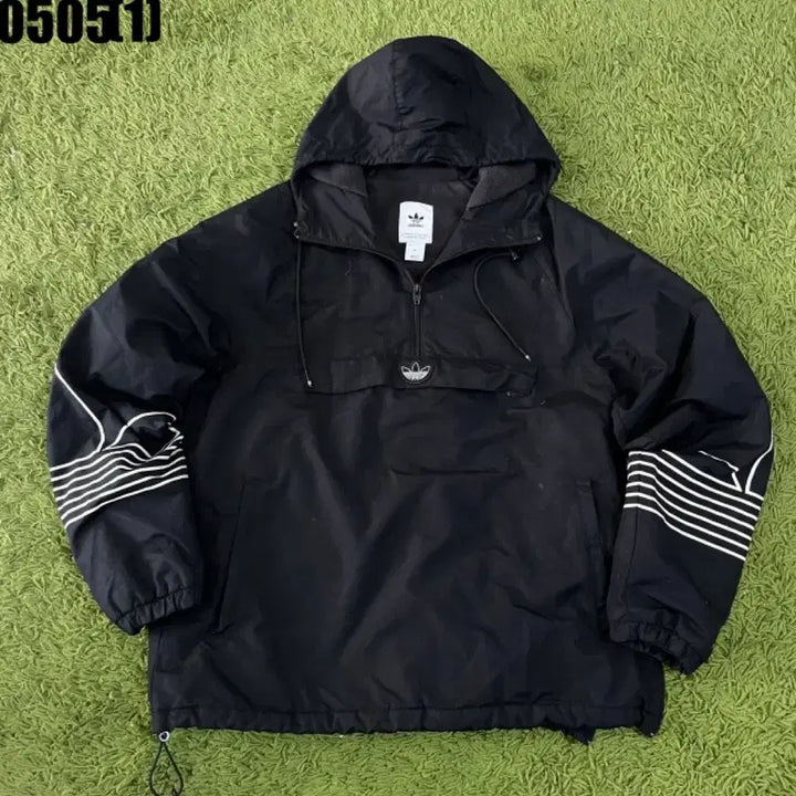 [BUNJANG] Adidas Black Anorak Hood Windbreaker XL / 아디다스 블랙 아노락 후드 바람막이 XL