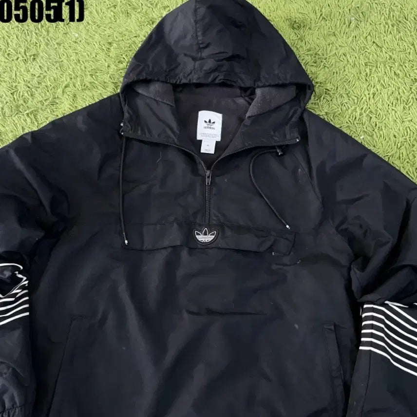 [BUNJANG] Adidas Black Anorak Hood Windbreaker XL / 아디다스 블랙 아노락 후드 바람막이 XL