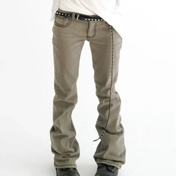 [BUNJANG] Shop Fairy Stitch Low Rise Flare Pants Khaki Grey / 샵페어리 스티치로우라이즈플레어팬츠 카키그레이 카고트루릴리젼부츠컷
