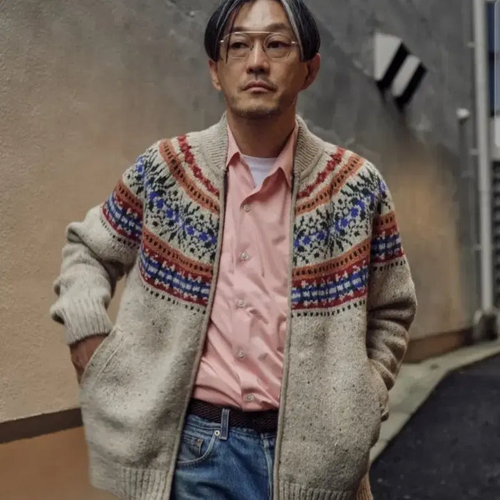 [BUNJANG] NOTIG Nordic Shawl High Neck Cardigan Beige / 노티그 노르딕 숄 하이넥 가디건 베이지