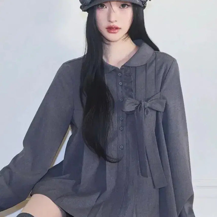 [BUNJANG] Illygo Ribbon Pleated Blouse / 일리고 리본 플리츠 블라우스