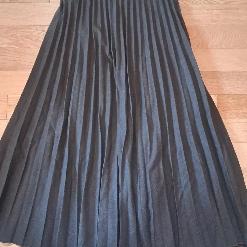 [BUNJANG] Wool Blend Pleated Long Skirt - Khaki / 모직 플리츠 스커트 카키 롱스커트