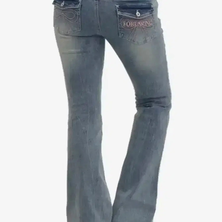 [BUNJANG] Pouring Ribbons Stitch Denim Pants XS Low Rise / 포어링 리본 스티치 데님 팬츠 XS 로우라이즈