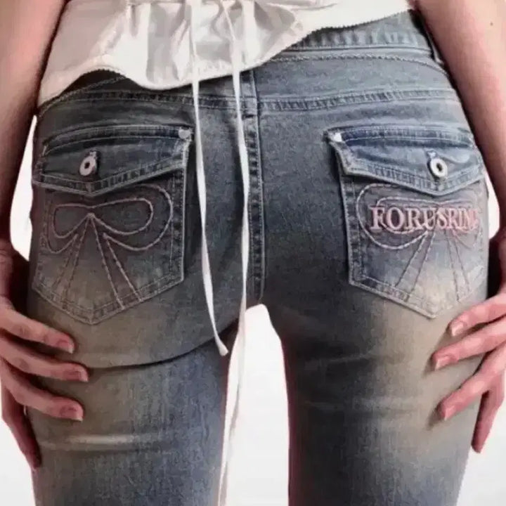 [BUNJANG] Pouring Ribbons Stitch Denim Pants XS Low Rise / 포어링 리본 스티치 데님 팬츠 XS 로우라이즈