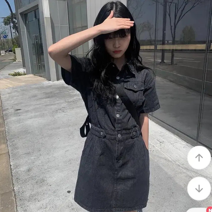 [BUNJANG] Any More Black Denim Short Sleeve Dress / 애니원모어 티레 흑청 데님 반팔 원피스