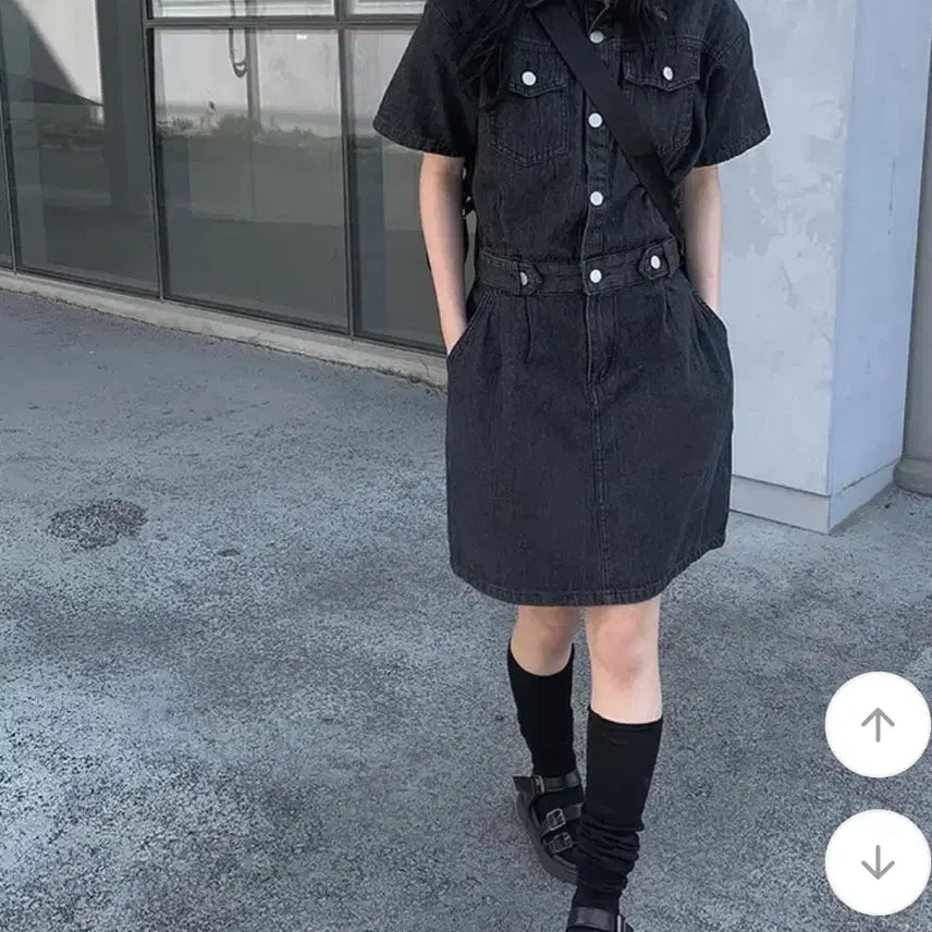 [BUNJANG] Any More Black Denim Short Sleeve Dress / 애니원모어 티레 흑청 데님 반팔 원피스
