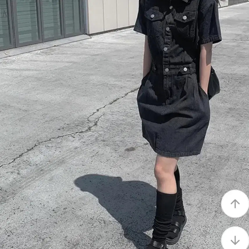 [BUNJANG] Any More Black Denim Short Sleeve Dress / 애니원모어 티레 흑청 데님 반팔 원피스