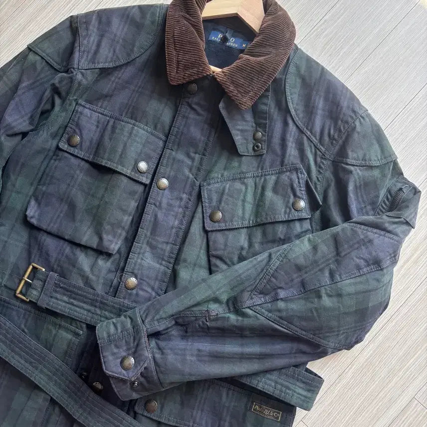 [BUNJANG] Polo Ralph Lauren Black Watch Belted Oilcloth Jacket / 폴로 랄프로렌 오일클로스 블랙와치 벨티드 자켓