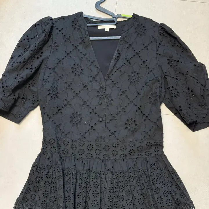 [BUNJANG] Maje Cotton Eyelet Broderie Dress Black / 마쥬 코튼 아일렛 기퓌르 드레스 38 레이스 자수  블랙 원피스 한섬