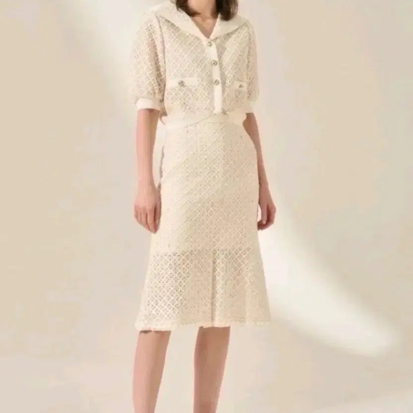 [BUNJANG] MAINE Crocheted Beads Oatmeal Sweater Size 55 / 마인 _ [size: 55]  완판 크로셰 비즈 오트밀