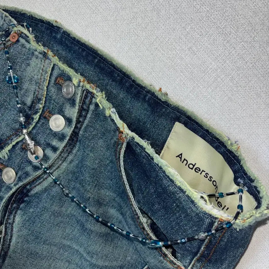 [BUNJANG] Andersson Bell Fish Bead Denim Midi Skirt / Andersson bell 물고기 비즈 데님 미디 스커트